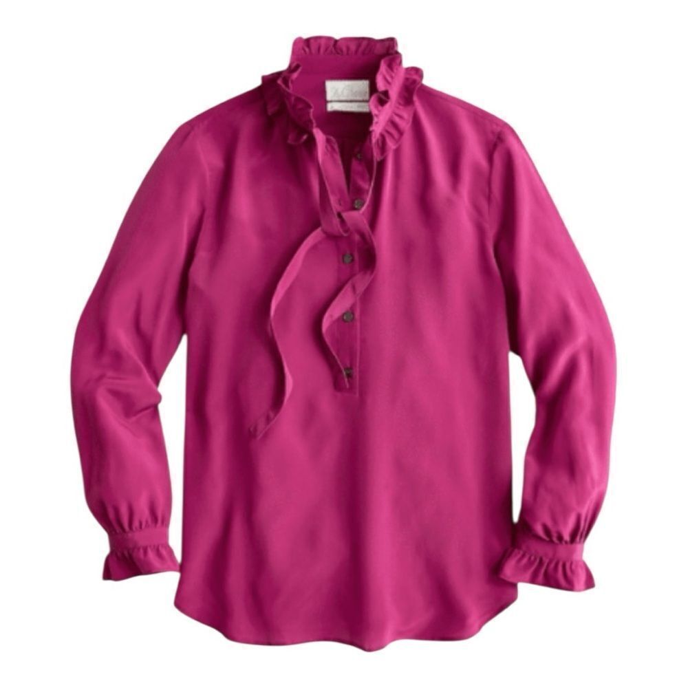 J Crew silk Cottagecore plum colored Romantic tie neck button up sz 00- EUC
